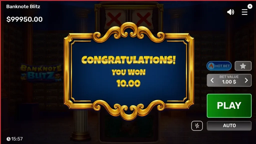 Banknote Blitz slot machine interface with vault theme