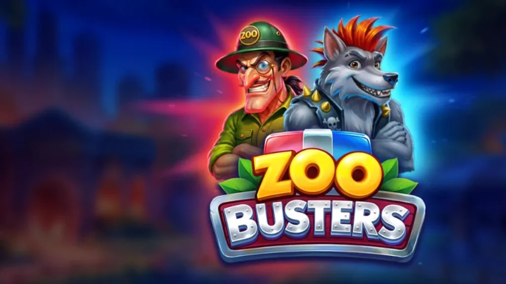Zoo Busters slot game interface featuring punk-style animals