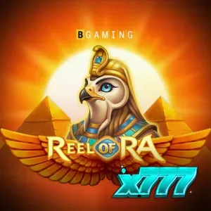 Reel of Ra سلاٹ گیم کا انٹرفیس جس میں مصری تھیم اور سکے دکھائے گئے ہیں